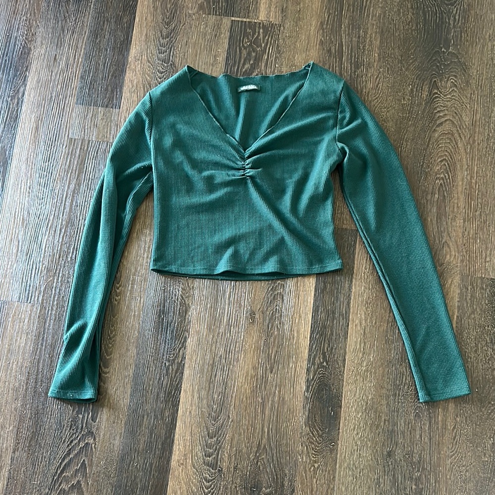 Wild Fable Green Ruched Crop Blouse